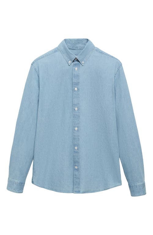 Mango Regular Fit Cotton & Linen Denim Button-down Shirt In Blue