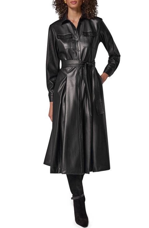 Faux Leather Belted Shirtdress