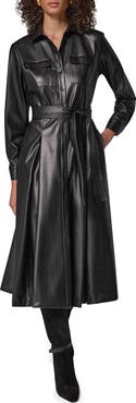 Donna Karan New York Faux Leather Belted Shirtdress