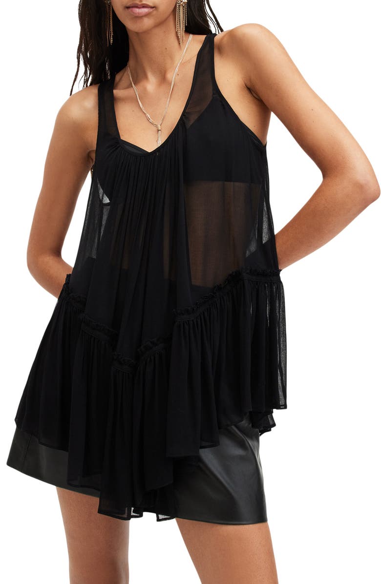 AllSaints Rach Sheer Sleeveless Top, Main, color, 