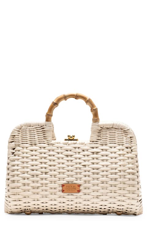 Buzzy Woven Wicker Top Handle Bag