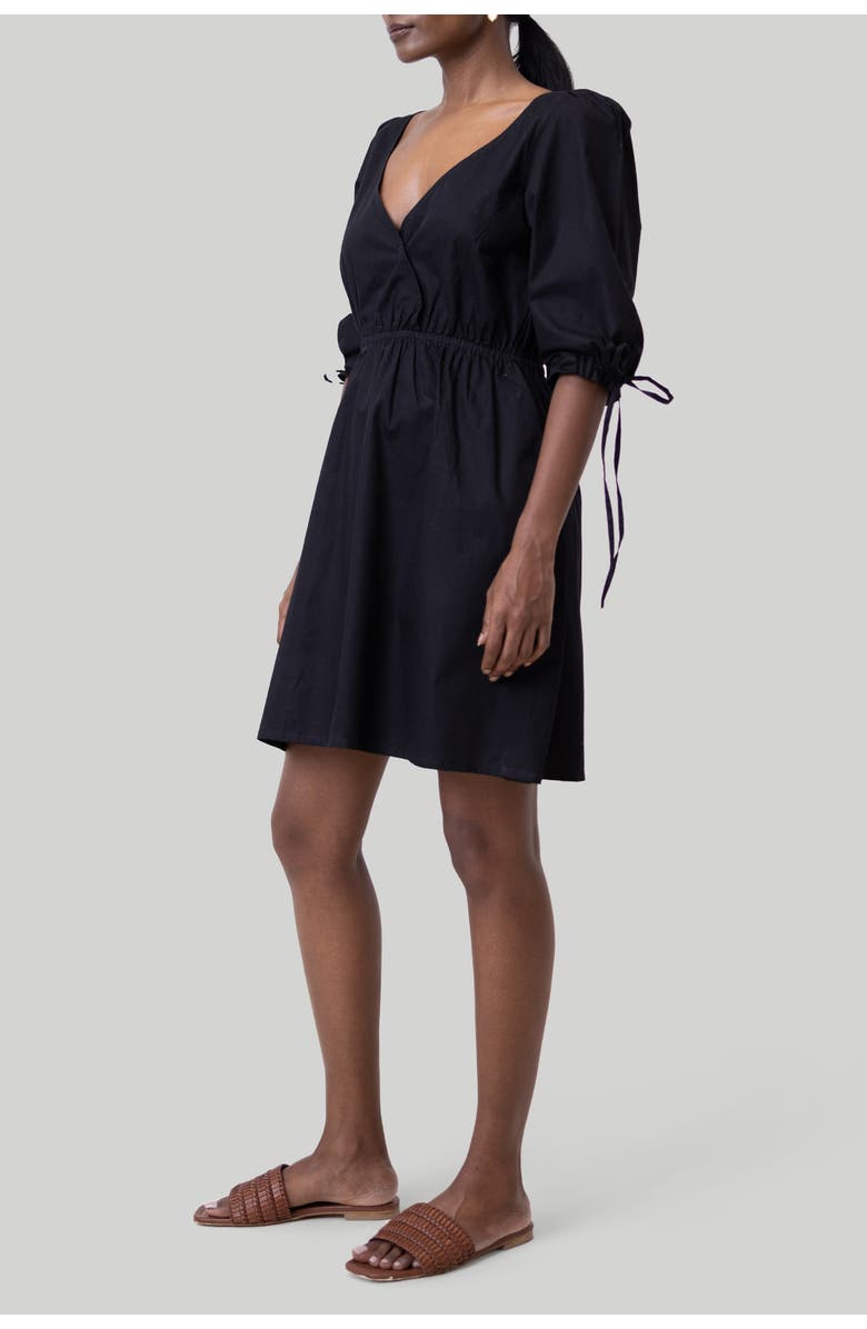 Reistor Gathered Elbow Sleeve Short Dress, Alternate, color, Black