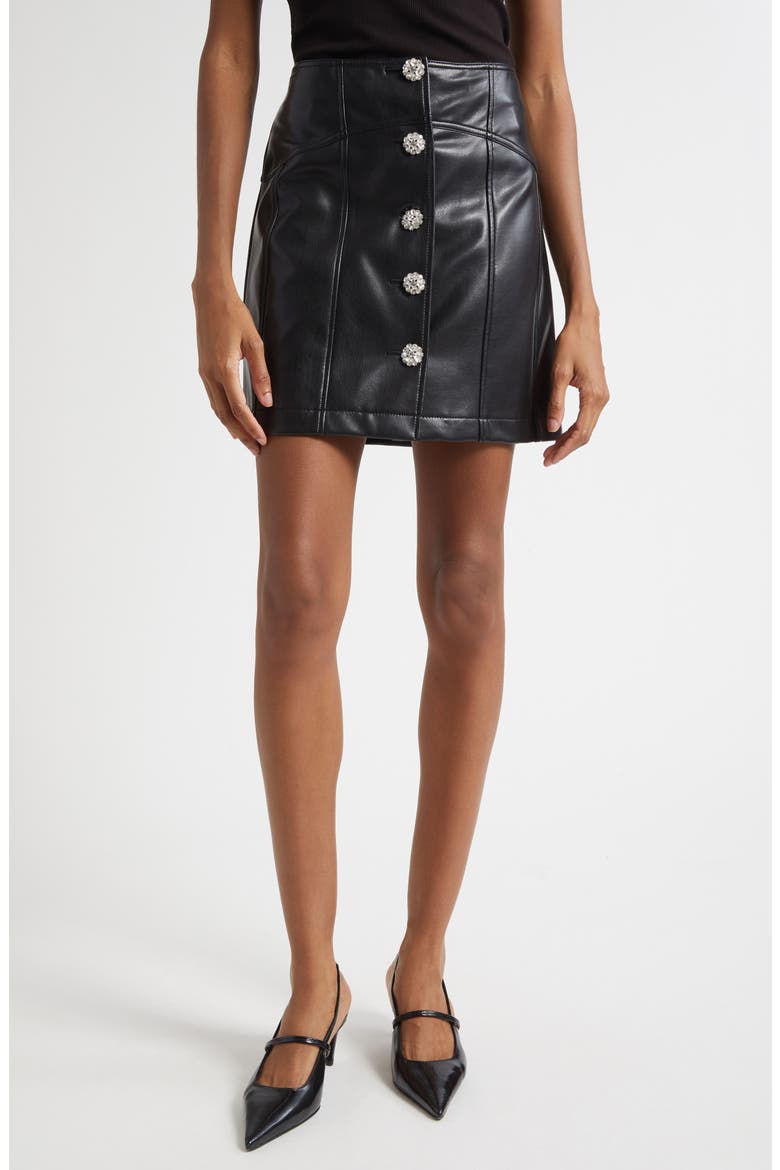 Claudia Button Front A-Line Skirt, Main, color, BLACK