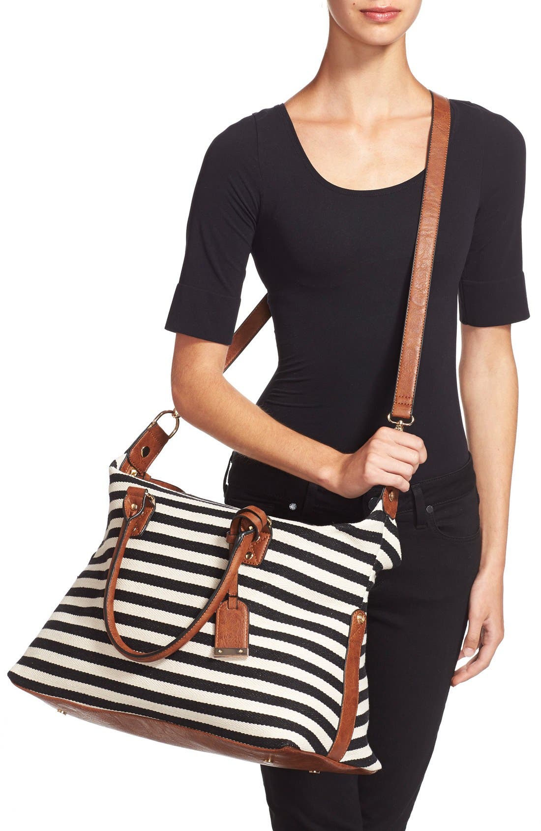 Sole Society 'Leighton' Stripe Duffel Bag, Alternate, color, 