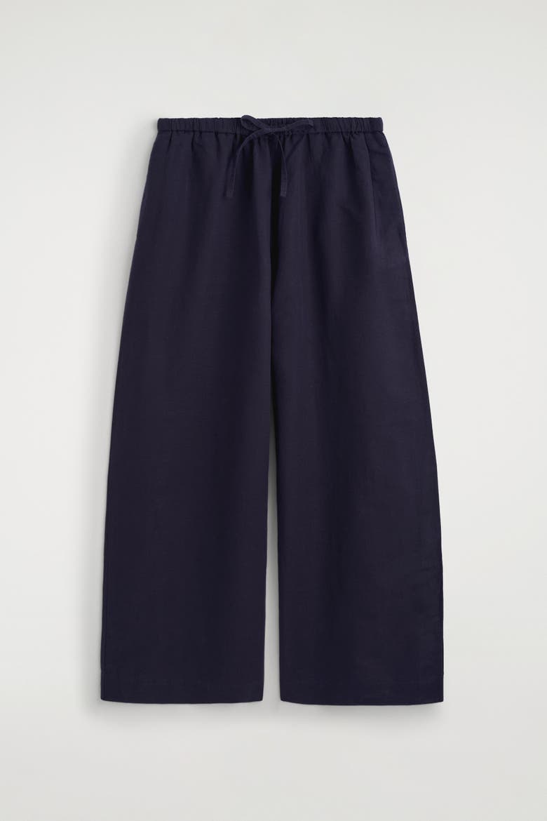 Wide-leg Linen Drawstring Pants, Alternate, color, NAVY