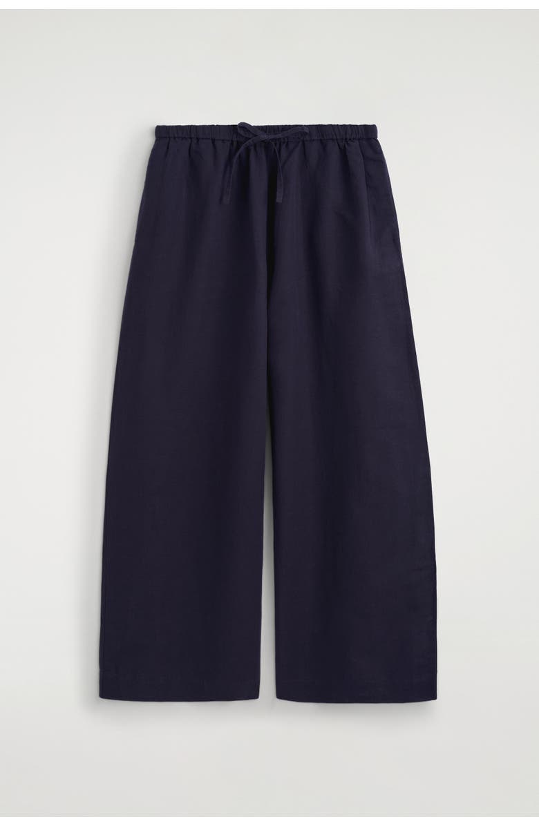 COS Wide-leg Linen Drawstring Trousers, Alternate, color, Navy