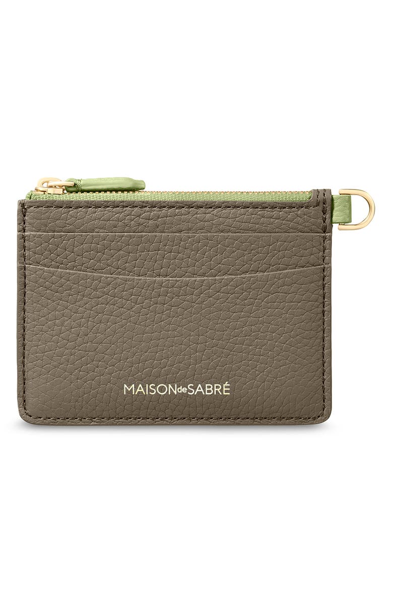 MAISON de SABRÉ Leather Zipped Card Pouch, Main, color, Cashmere Matcha