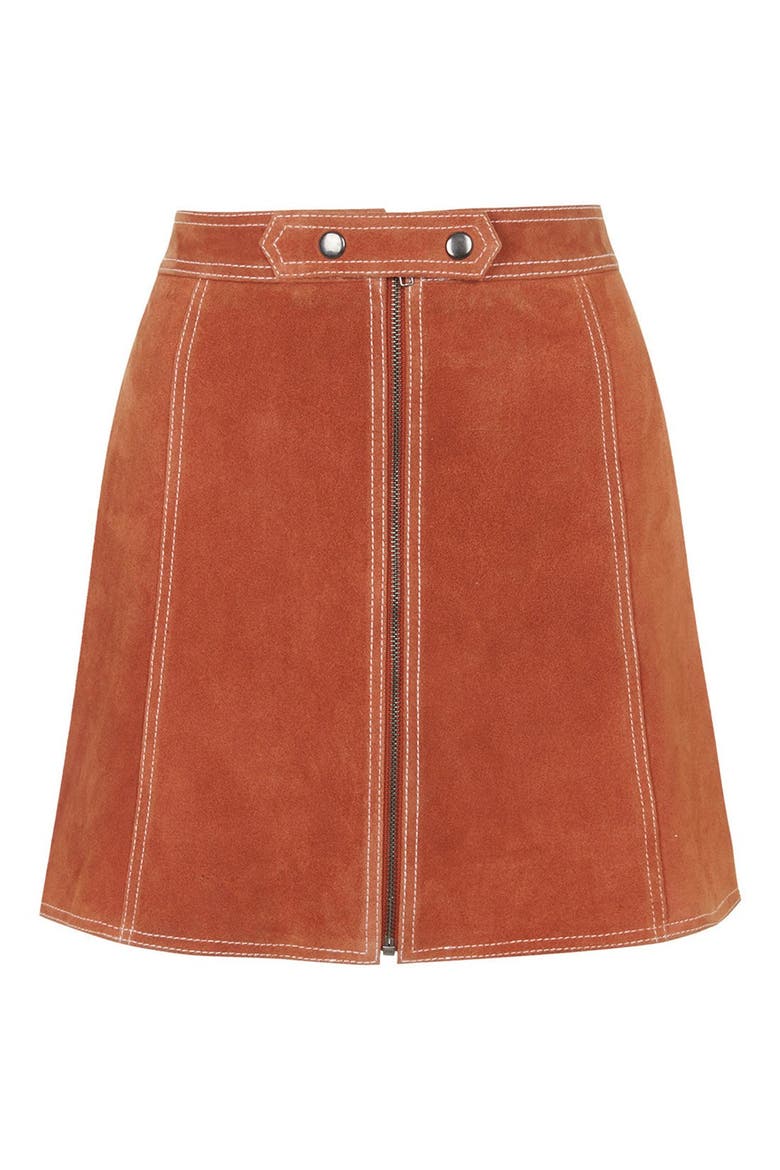 Suede A-Line Miniskirt, Alternate, color, TERRACOTTA