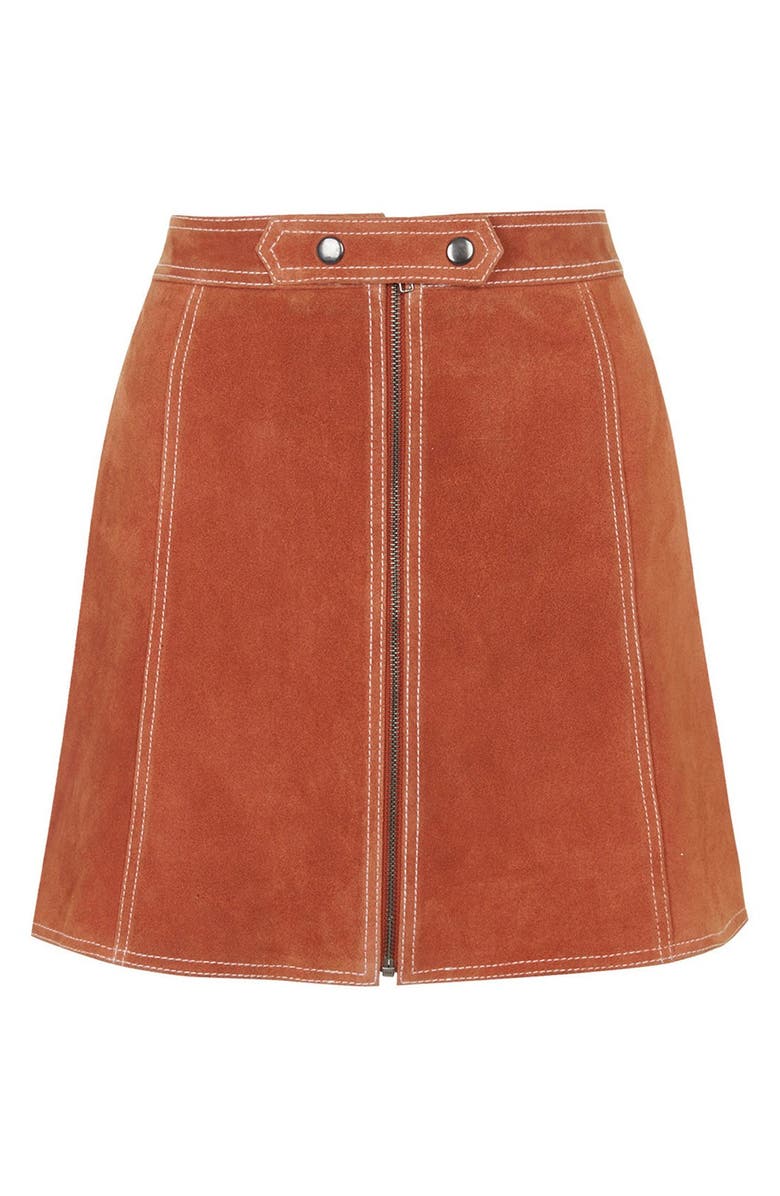Topshop Suede A-Line Miniskirt, Alternate, color, 
