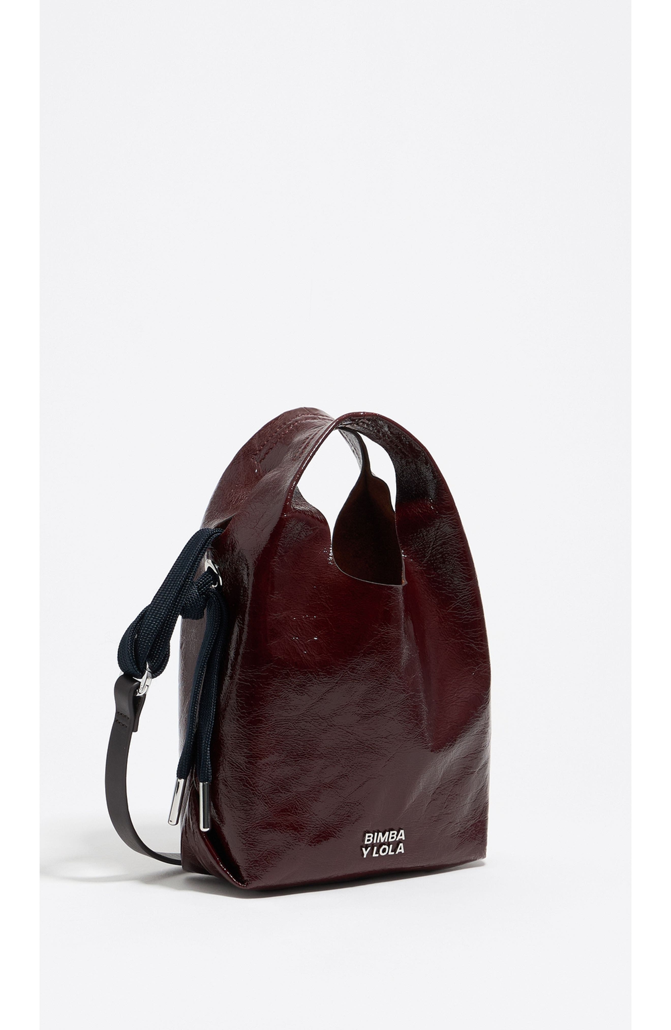 Bimba y Lola Leather Mini Paper Bag, Main, color, Chestnut