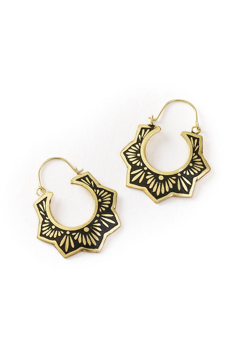 Matr Boomie Nisha Lotus Hoop Earrings, Main, color, Black