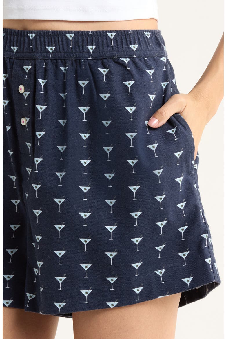Print Cozy Flannel Boxer Pajama Shorts, Alternate, color, NAVY CLASSIC MOCKTAIL
