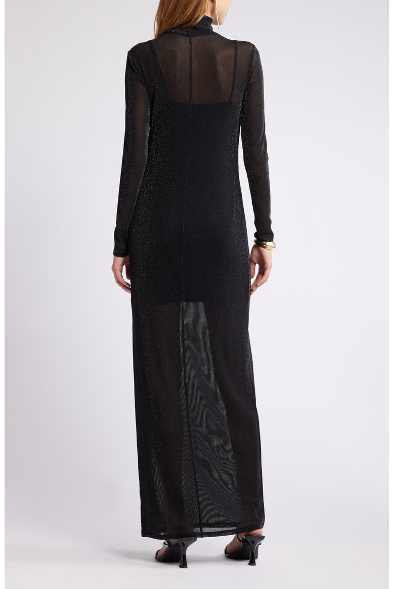 Metallic Long Sleeve Stretch Mesh Maxi Dress, Alternate, color, BLACK-SILVER