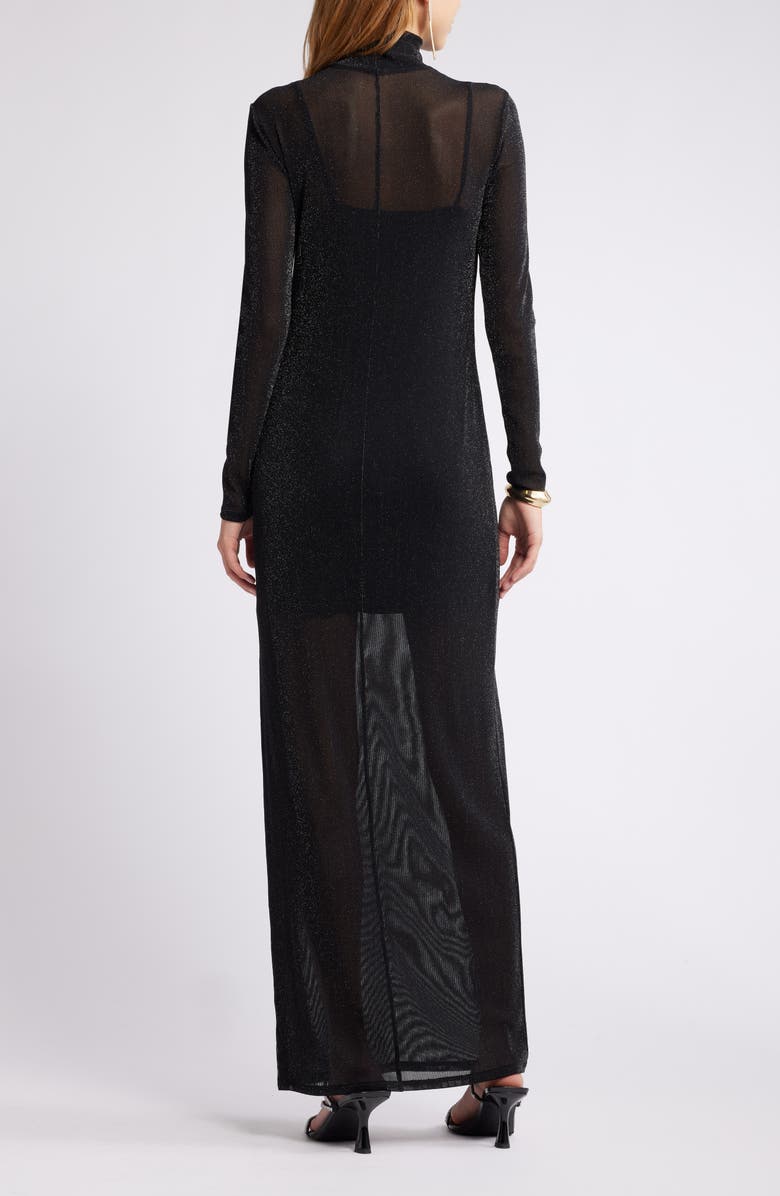 Open Edit Metallic Long Sleeve Stretch Mesh Maxi Dress, Alternate, color,