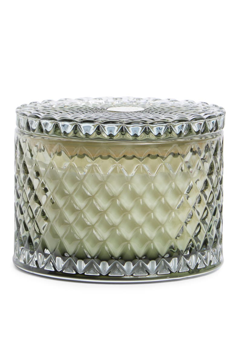 Teakwood Etched Glass Candle, Main, color, VANILLA SANDALWOOD