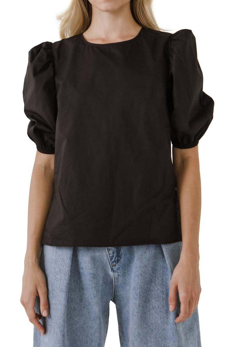 Puff Sleeve Top, Main, color, BLACK