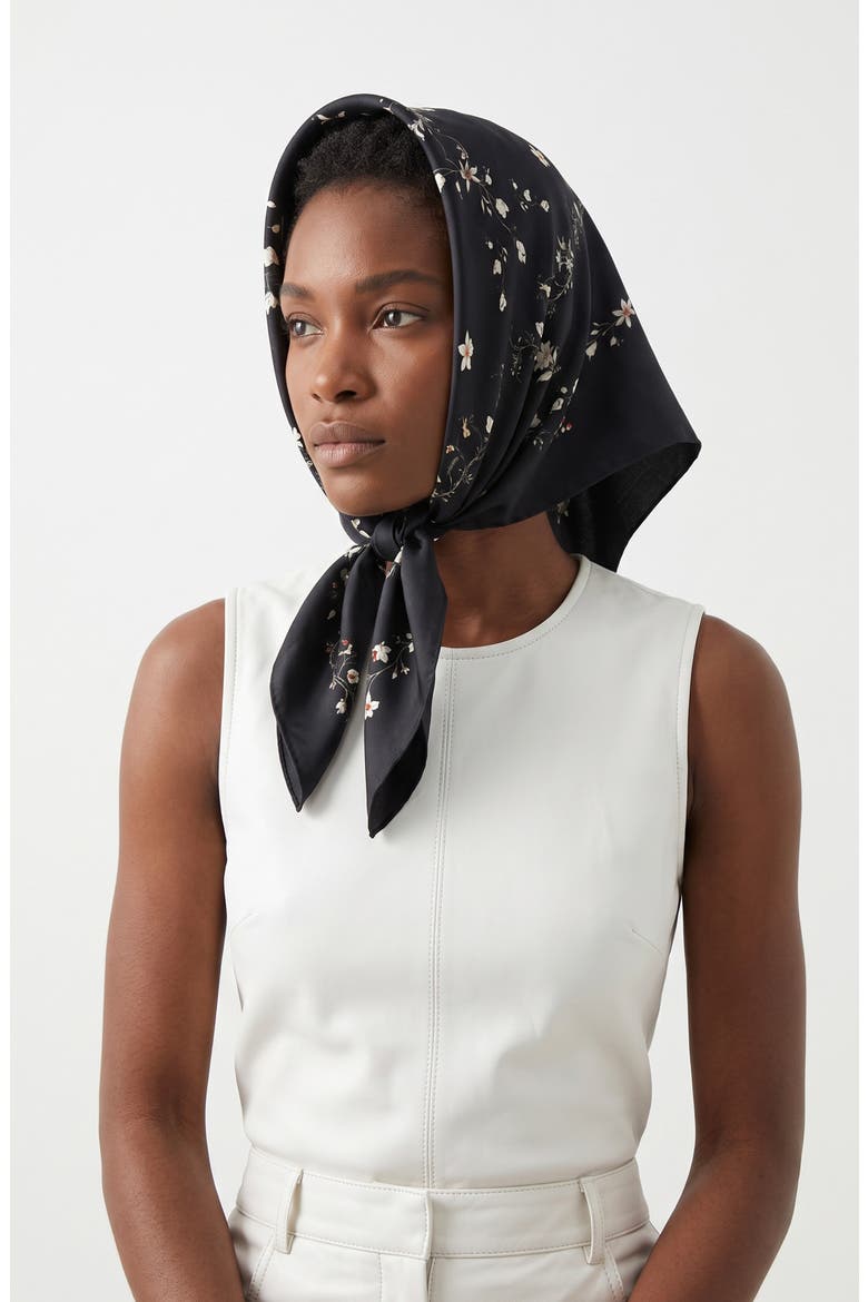 Starlit Bloom Double Sided Silk Scarf, Alternate, color, Black