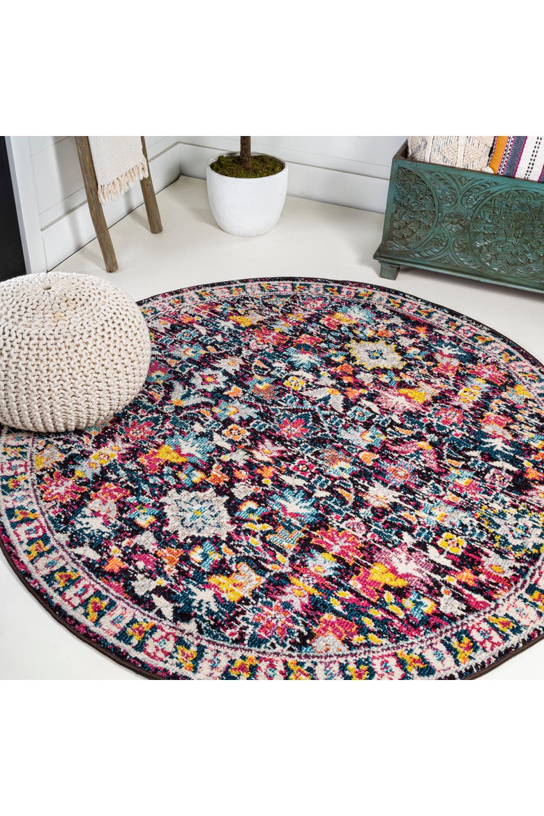 Modern Persian Boho Floral Round Area Rug, Alternate, color, Multi/Purple