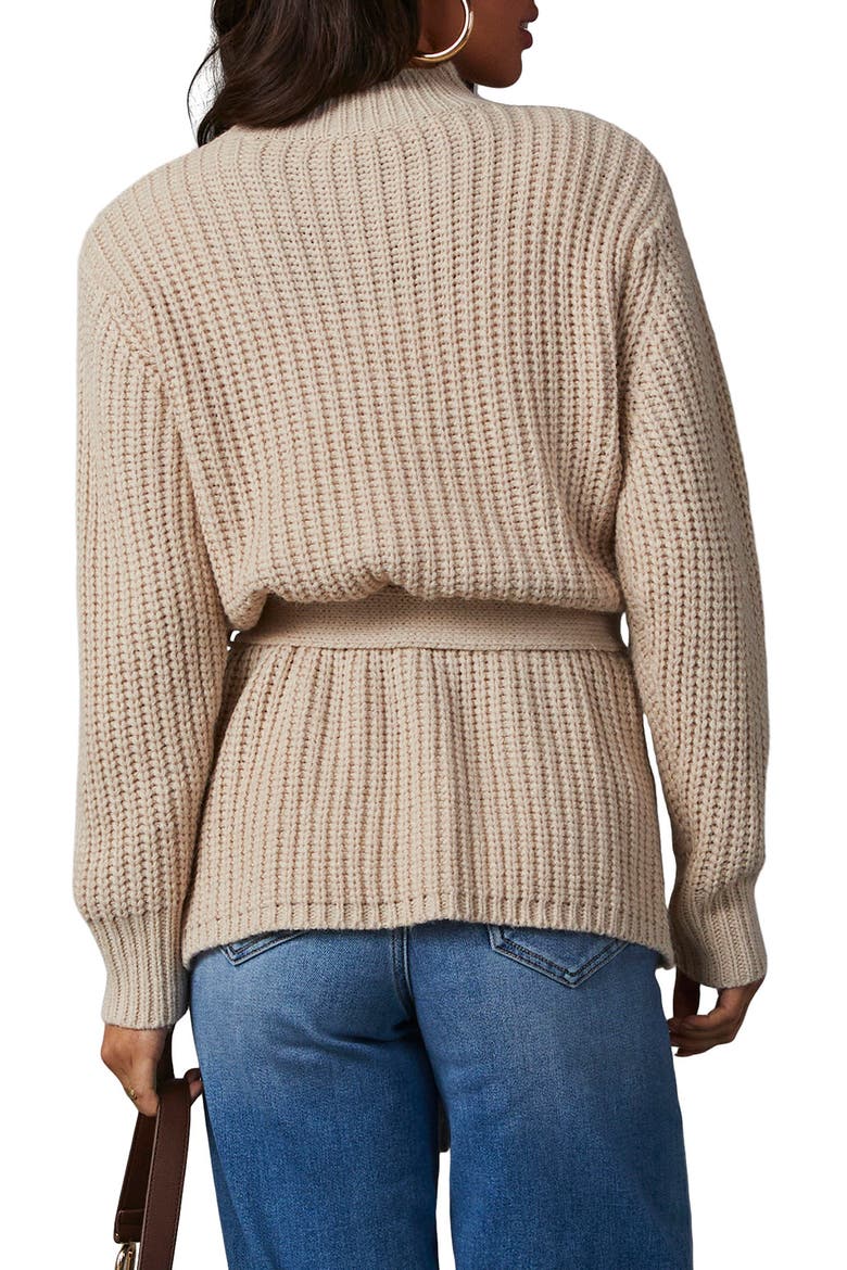 Wixson Rib Belted Mock Neck Sweater, Alternate, color, ECRU