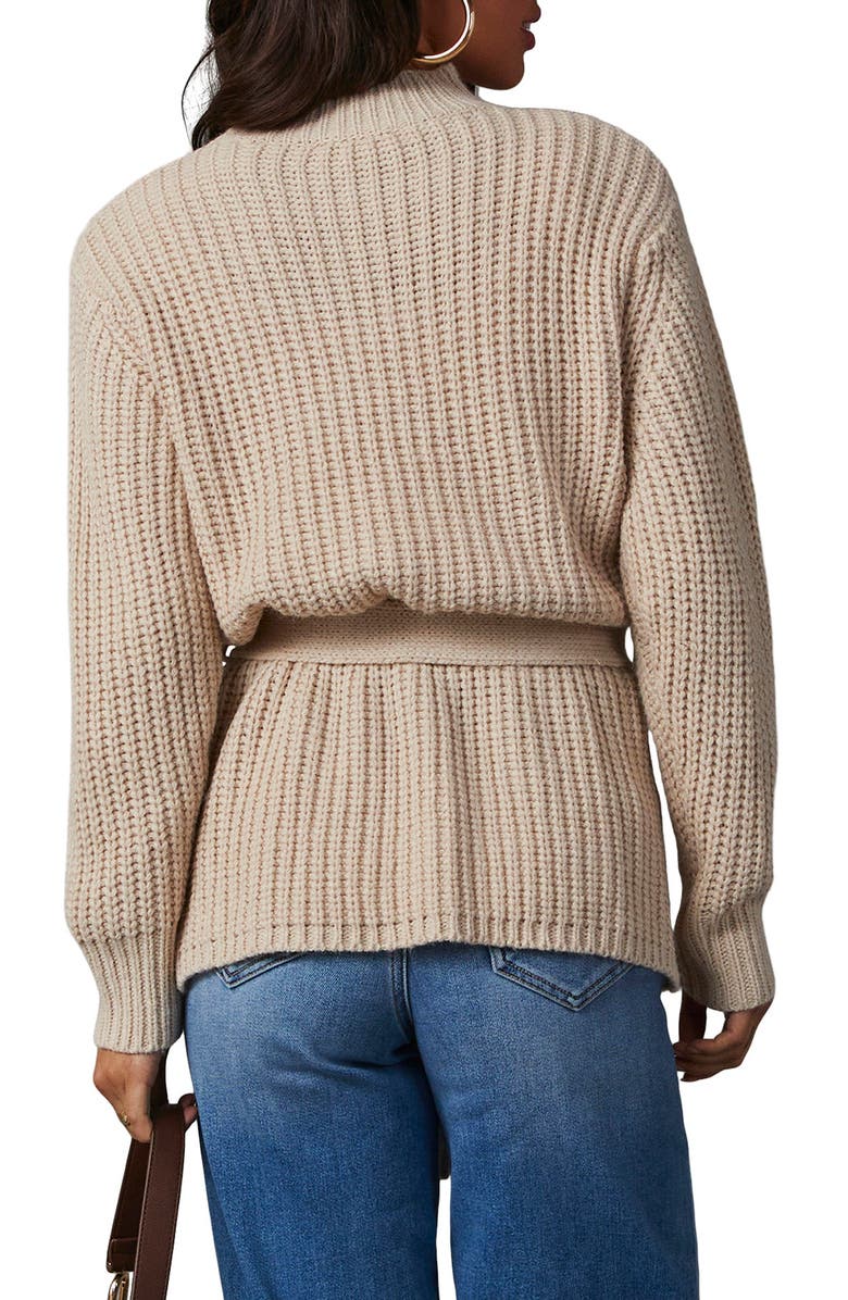 VICI Collection Wixson Rib Belted Mock Neck Sweater, Alternate, color, Ecru