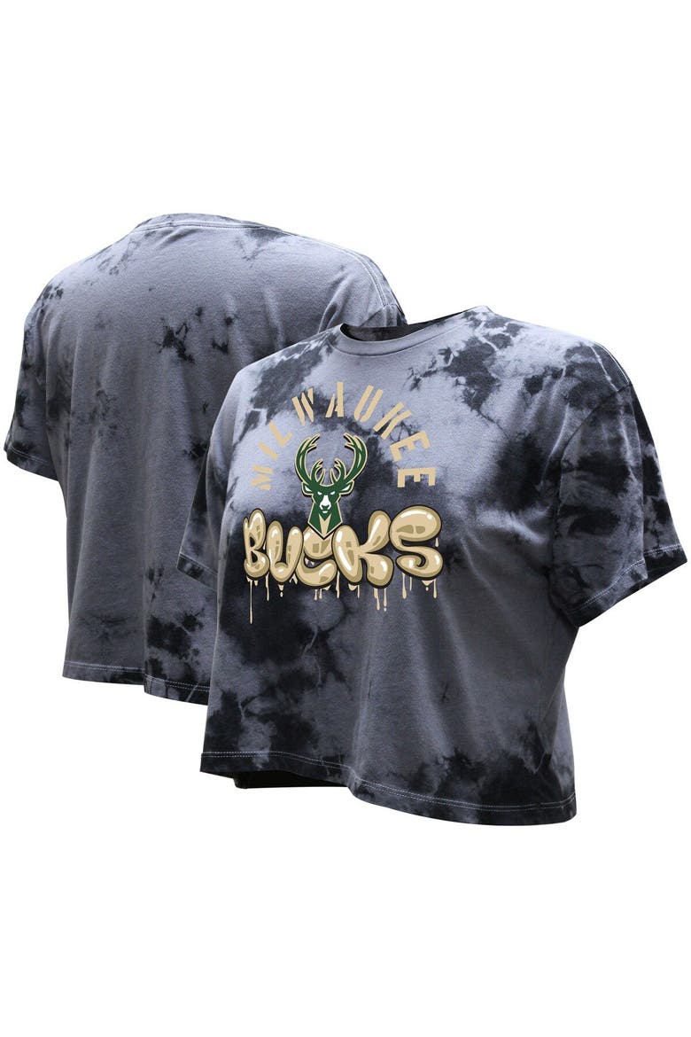 Women's Stadium Essentials  Charcoal Milwaukee Bucks Street Art Dark Crystal Washed Crop T-Shirt, Main, color, Charcoal