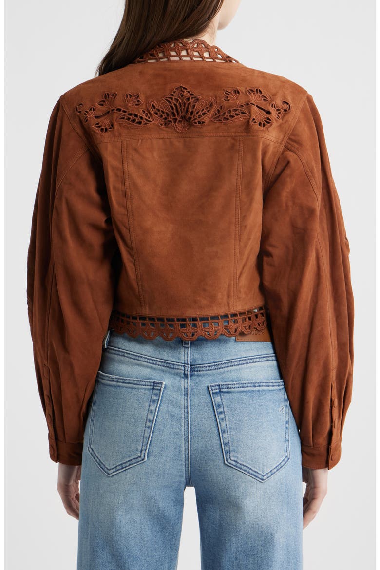 Richilieu Embroidered Genuine Leather Crop Jacket, Alternate, color, CARAMEL