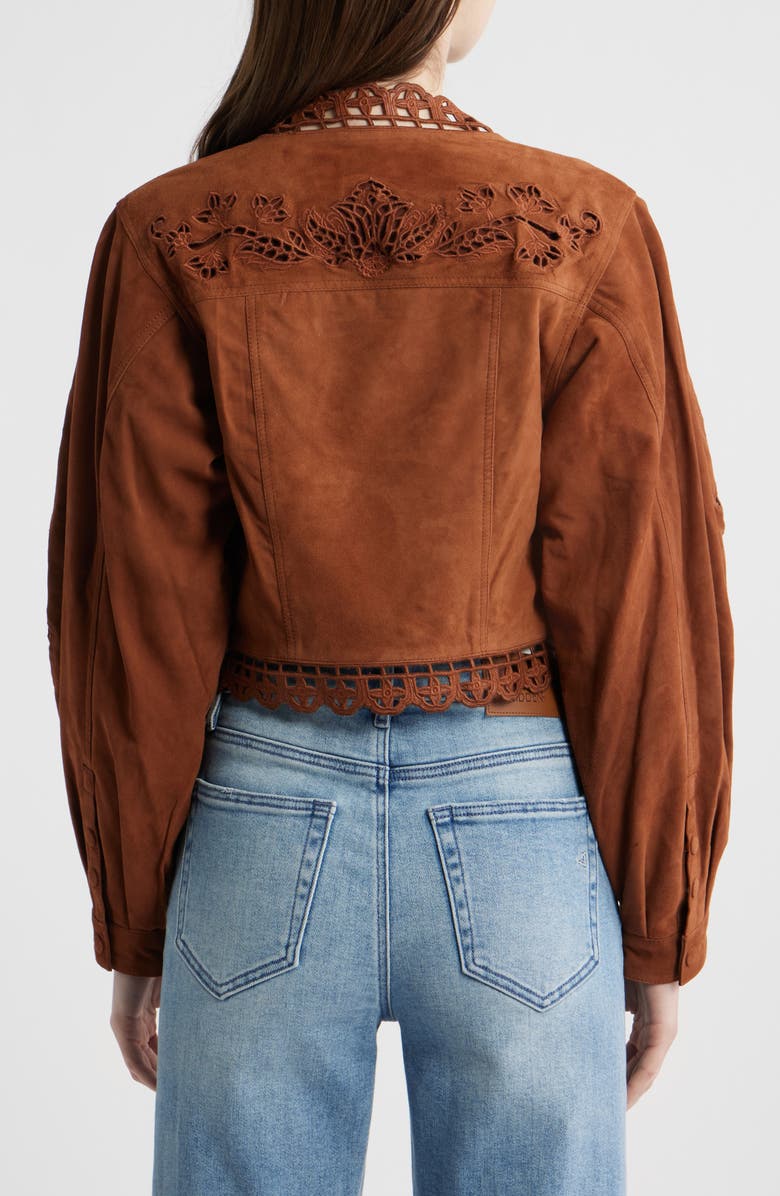 FARM Rio Richilieu Embroidered Genuine Leather Crop Jacket, Alternate, color, Caramel