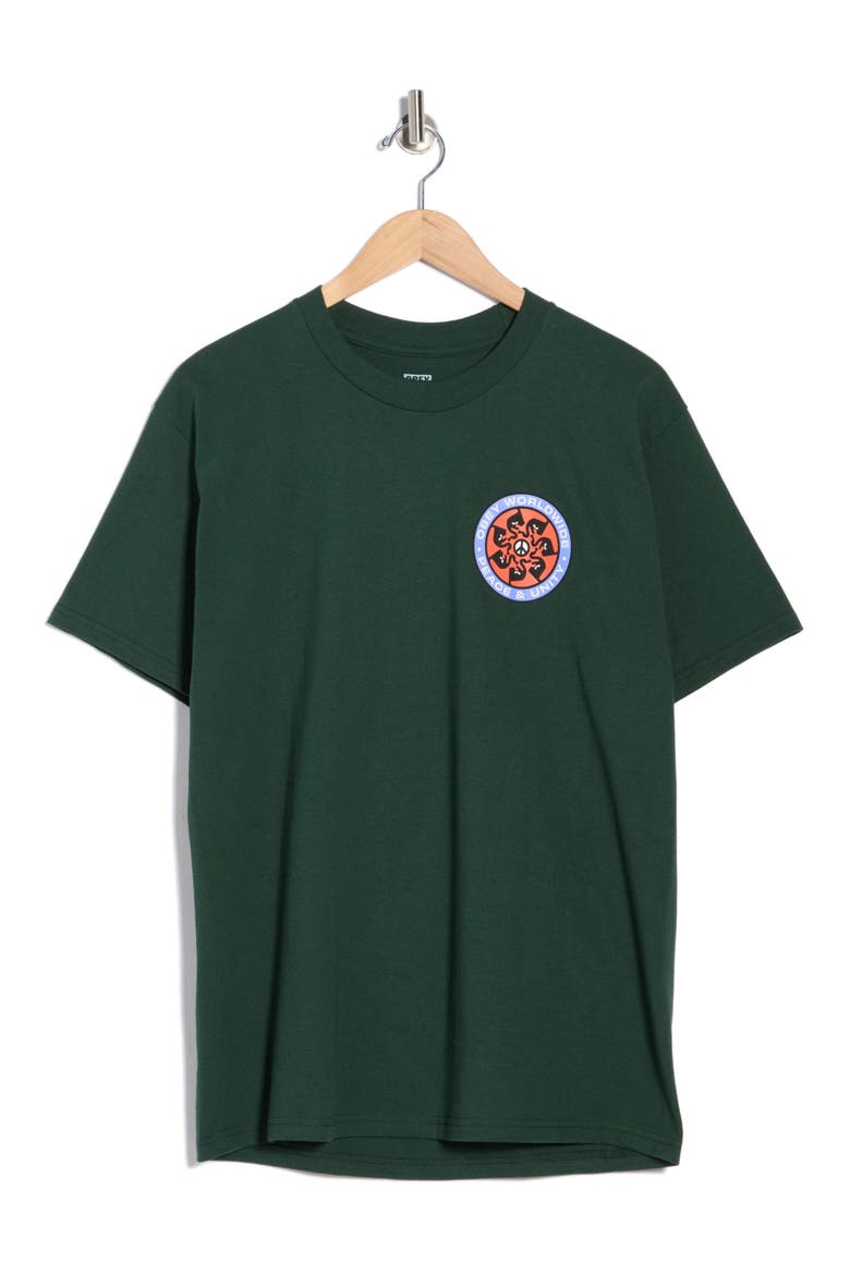 Logo Peace Wheel Graphic T-Shirt, Alternate, color, FOREST GREEN