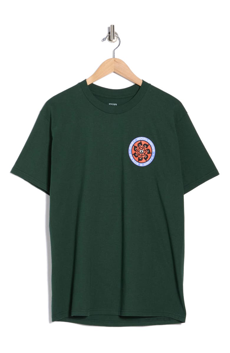 Obey Logo Peace Wheel Graphic T-Shirt, Main, color, Forest Green