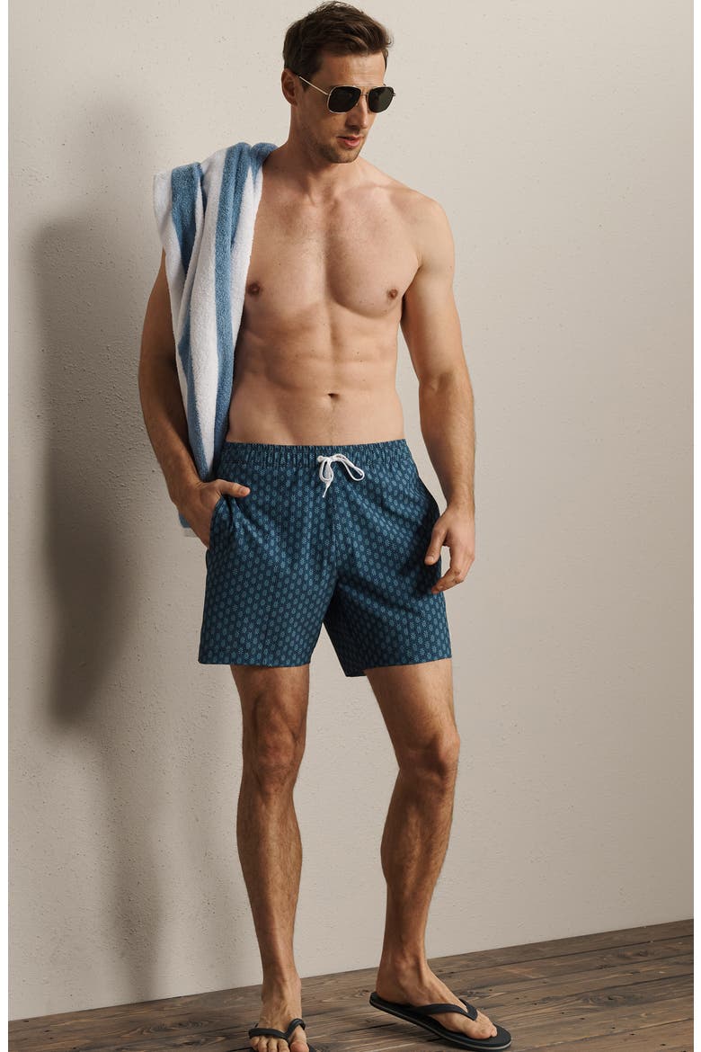 5.5-Inch Water Repellent Swim Trunks, Alternate, color, ASH BLUE/ BELIZE BLUE GEO