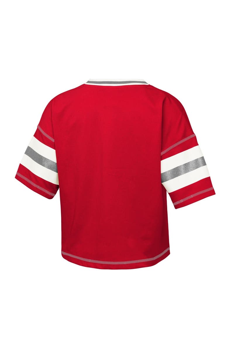 Outerstuff Girls Youth Outerstuff Scarlet Ohio State Buckeyes Gridiron Jersey V-Neck T-Shirt, Alternate, color, Scarlet