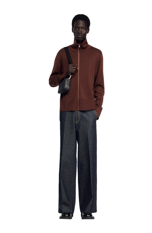 Sandro Wool Trucker Sweater In Brown