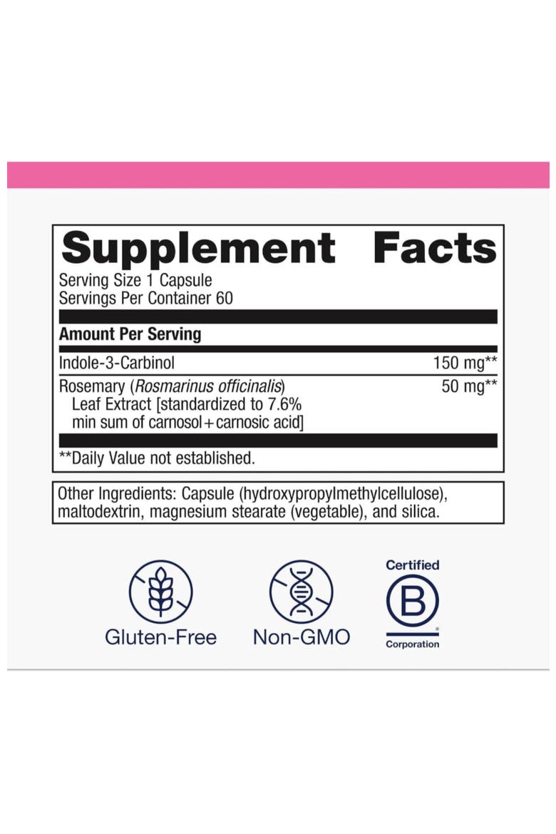 Indole-3-Carbinol Hormone Balance Antioxidant Supplement 60 Capsules, Alternate, color, None