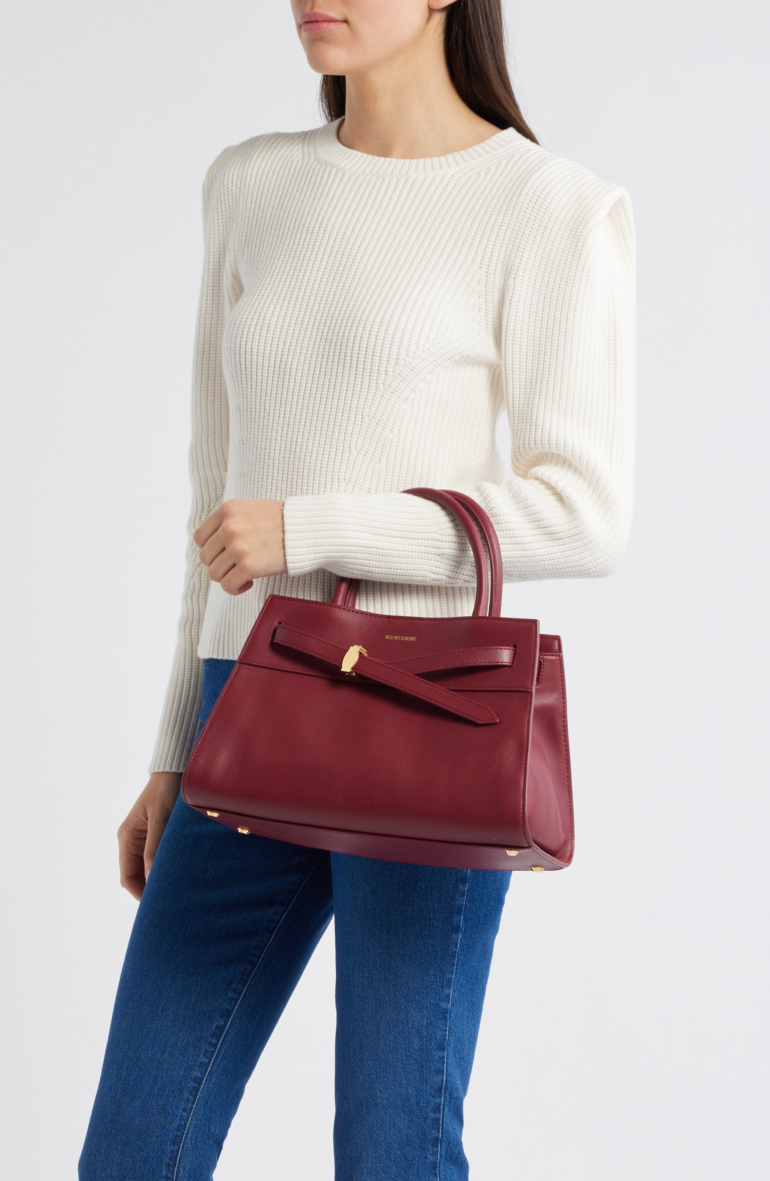 Veronica Beard Dash Leather Top Handle Bag, Alternate, color, Oxblood