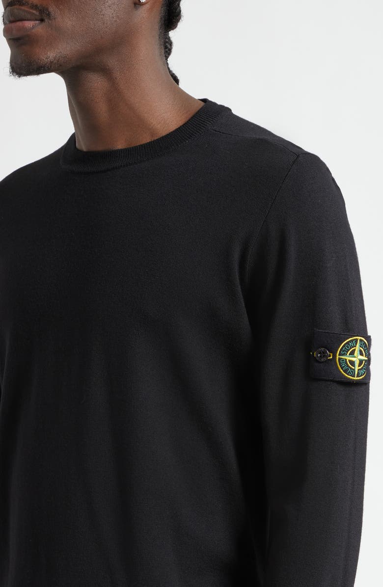 Stone Island Compass Patch Virgin Wool Crewneck Sweater, Alternate, color, Black