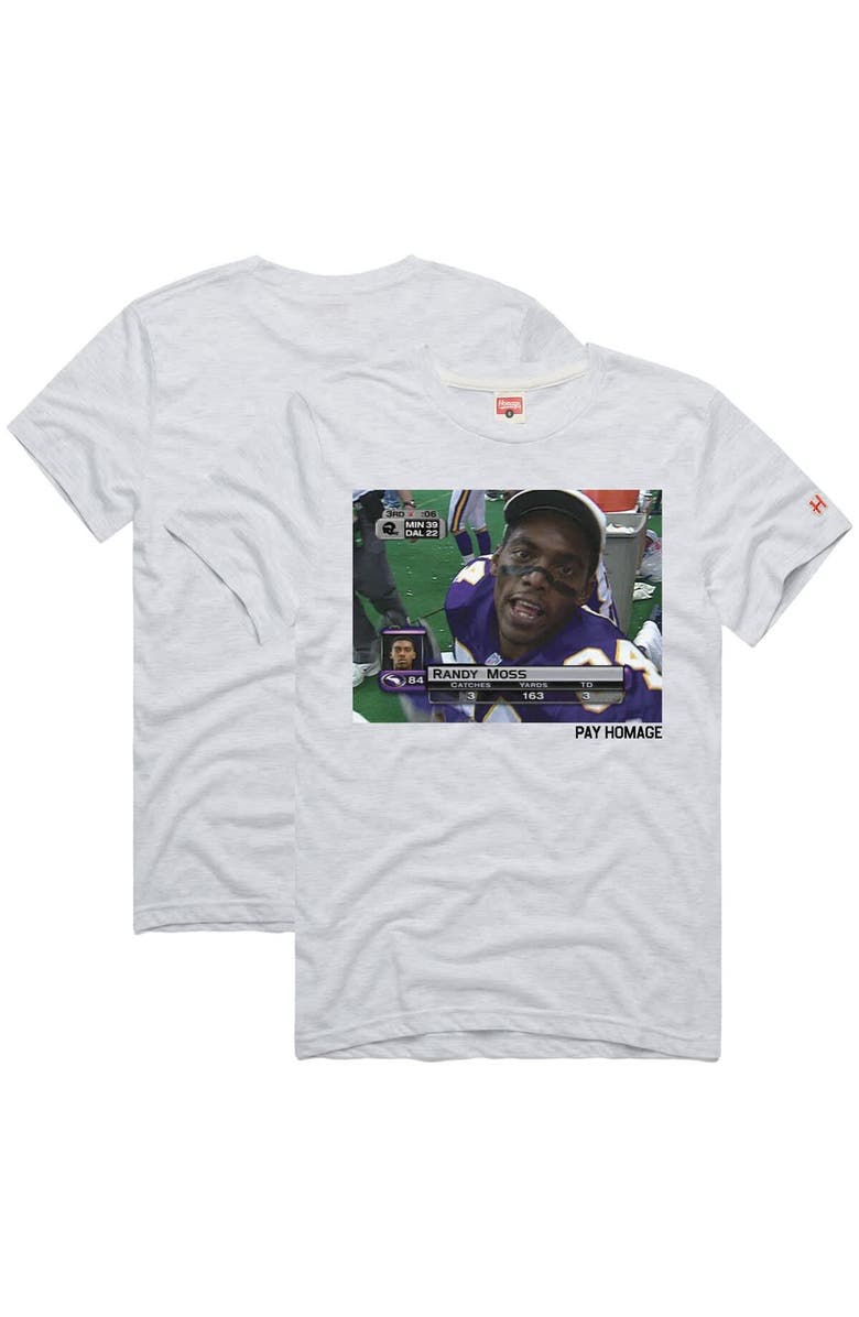 Homage Unisex Homage Randy Moss Ash Minnesota Vikings Pay Homage Tri-Blend T-Shirt, Main, color, Ash