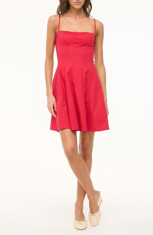 Staud Wylie Pleated Stretch Cotton Mini Sundress In Cherry