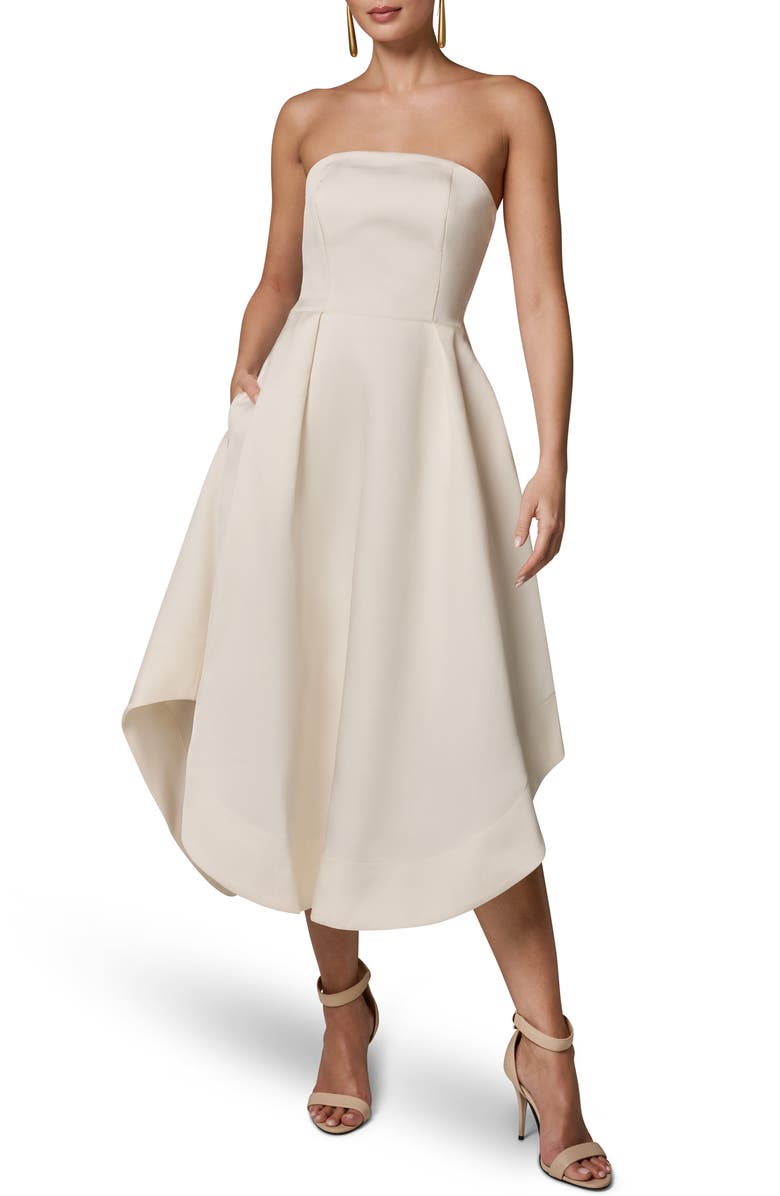 Donna Karan New York Strapless Satin Gown, Main, color, Cream