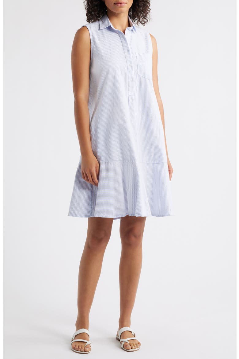 Marina Stripe Sleeveless Cotton Shirtdress, Main, color, STUDIO BLUE