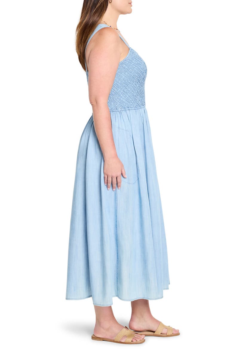 Sarah Smocked Chambray Sundress, Alternate, color, MID WASH