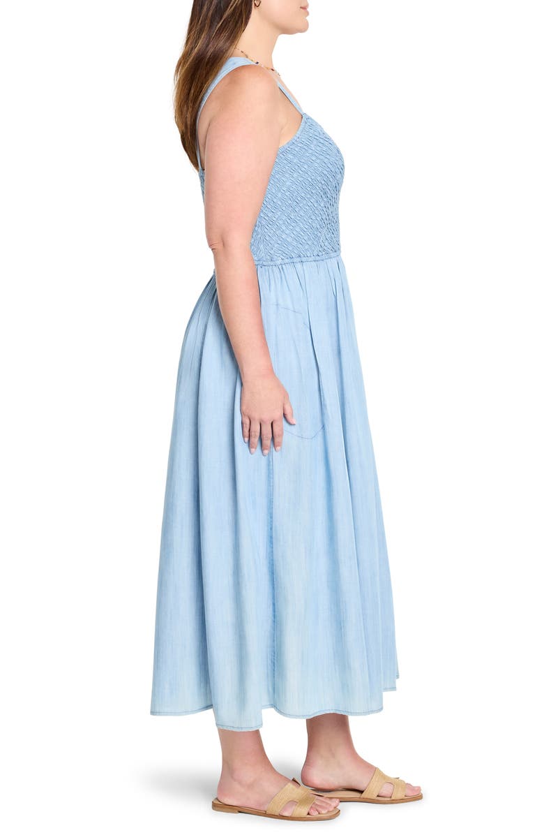 NIC+ZOE Sarah Smocked Chambray Sundress, Alternate, color, Mid Wash