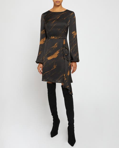 Santorelli Malia Long Sleeve Dress With Side Ruffle Panel In Black