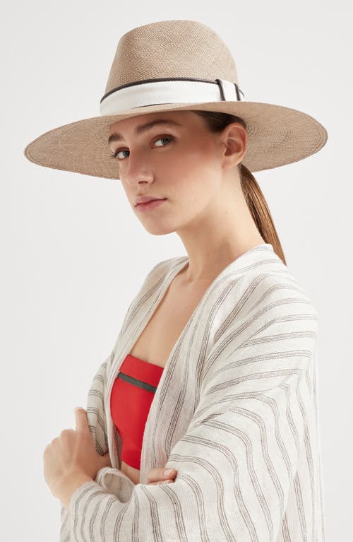 Brunello Cucinelli Straw Embellished Fedora Hat In Cool Beige
