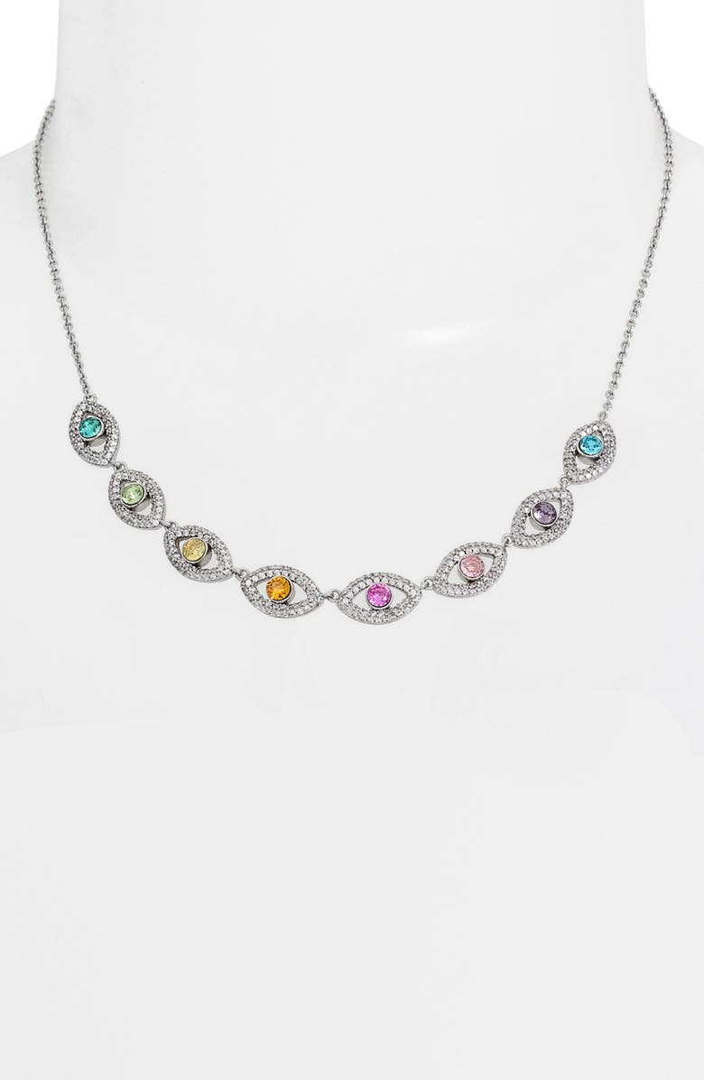 Kurt Geiger London Crystal & CZ Evil Eye Chain Necklace, Alternate, color, 