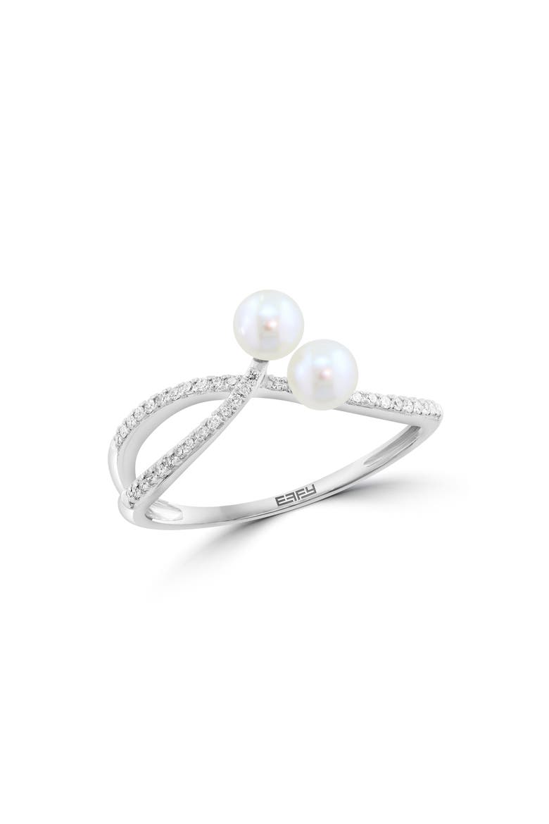 Sterling Silver Akoya Pearl & Diamond Ring, Main, color, WHITE