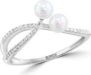 EFFY Sterling Silver Akoya Pearl & Diamond Ring