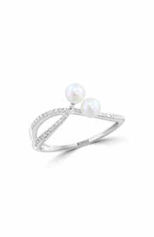 Sterling Silver Akoya Pearl & Diamond Ring