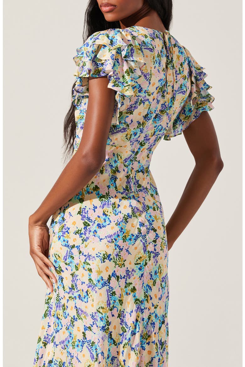 Celestine Floral Flutter Sleeve Maxi Dress, Alternate, color, BLUE YELLOW DITSY