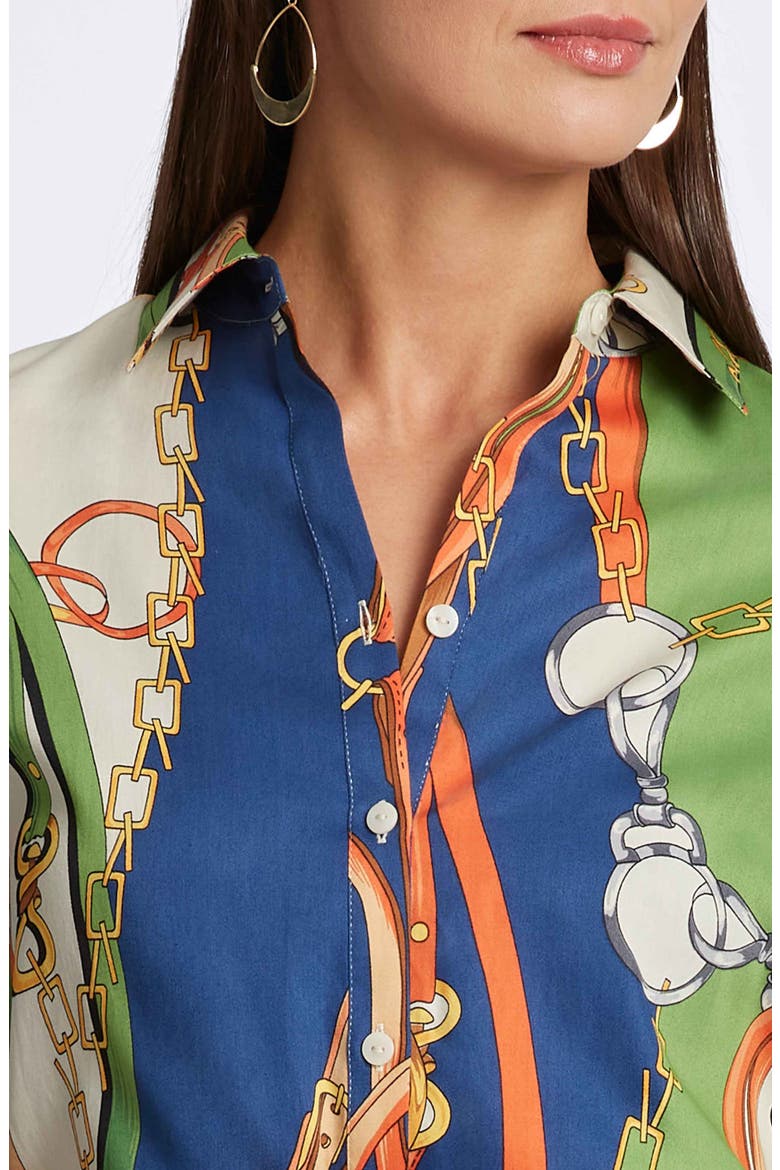Rocca Chain Print Belted Long Sleeve Shirtdress, Alternate, color, GREEN MULTI