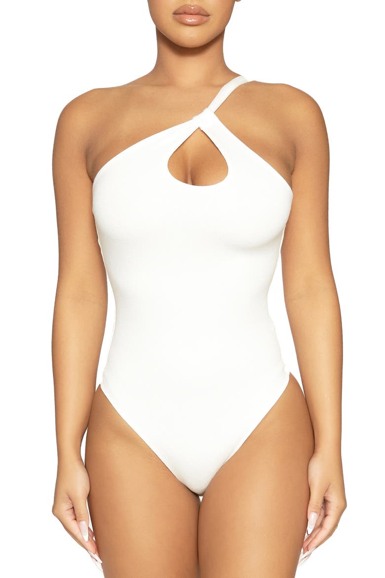 One-Shoulder Keyhole Bodysuit, Main, color, WHITE